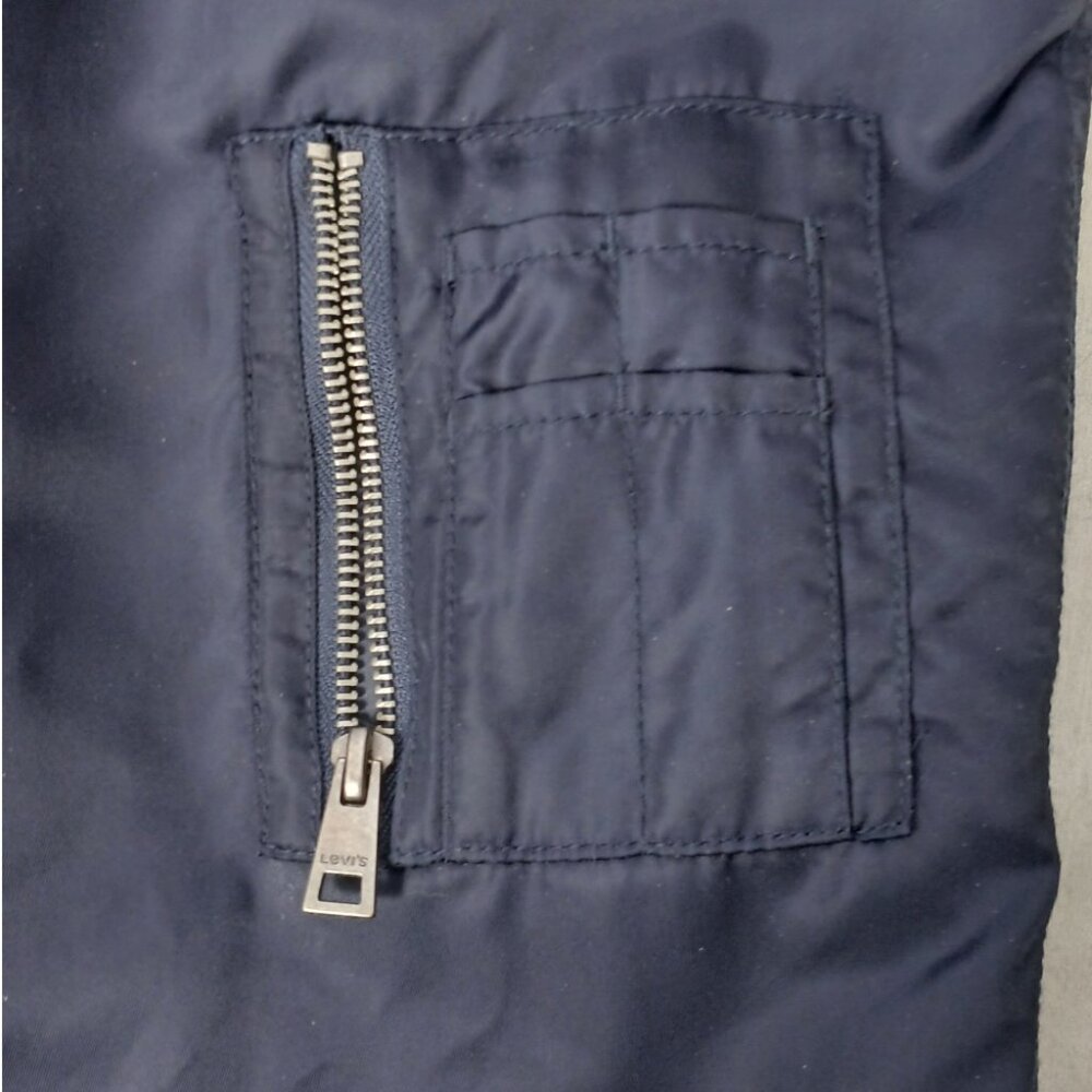 Levi's Retro Style Satin Look Bomber Jacket in Navy Blue Like New - Picture 7 of 9